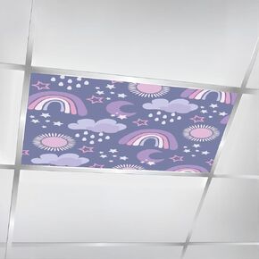 6 Pack Fluorescent Light Covers for Ceiling Lights Lavender Nursery Rainbows clouds Magnetic Light Filters Diffuser Shade for Classroom Home Office School