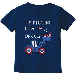 Tstars Tractor Digging Boys 4th of July Shirt | USA Patriotic Infant & Toddler Kids Tee for Memorial Day