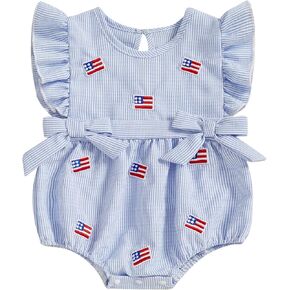 My First 4th of July Baby Girl Outfit American Flag Sleeveless Bubble Onesie Romper Summer Newborn Infant Clothes