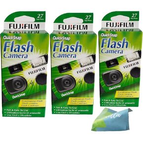Fujifilm QuickSnap Flash 400 Disposable 35mm Camera (Pack of 3) Plus a Bonus Microfiber Cloth3