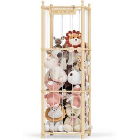 TOPMELON Stuffed Animal Storage, Space Saving Plush Toy Organizer, Wooden Cute Zoo Toy Holder for Kids, Large Capacity Toys Organizer Tower for Playrooms & Children's Room