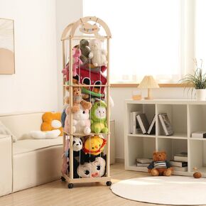 Stuffed Animal Storage & Organizer, 61" High Premium Wooden Zoo Toy Holder for Toddler Rooms, Playrooms & Bedrooms