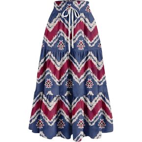 Skirts for Women Summer Tiered Elastic High Waisted Floral Skirt Vacation A Line Drawstring Flowy Long Skirts