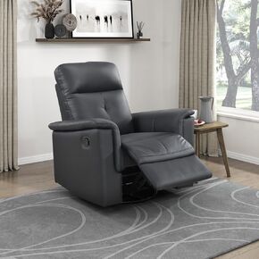 Lexicon Swivel Glider Recliner Chair, Comfy Nursery Glider, Top Grain Leather Match Recliner, Manual Reclining Chair for Living Room/Office/Apartment, Black