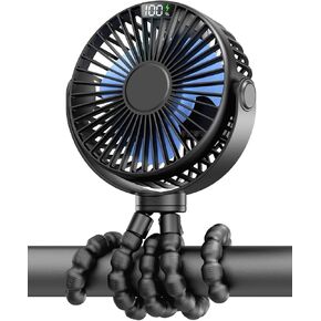 Portable Baby Stroller Fan, LED Display 6000mAh Battery Operated Mini Clip Fan, Octopus Tripod Fan, 4 Speed Rechargeable Small Personal Fan Handheld Desk Cooling Fan For Car Seat Crib Treadmill Travel