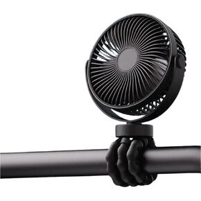 Portable Baby Stroller Mini Fan with Flexible Tripod, Rechargeable 360° Rotating Fan for Car Seat, Crib, Bike, Travel & Outdoor Use, Safe for Babies (Black)