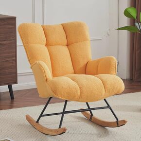 Rocking Chair Nursery Teddy, Upholstered Baby Fluffy Glider Rocker for Adults Indoor, Comfy Sherpa Compact Nursing Chairs for Small Spaces, Living Room, Classroom, Bedroom, Darkgrey