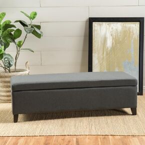 Storage Ottoman with Ample Space and Durable Wood Legs, Contemporary Design, Dark Gray