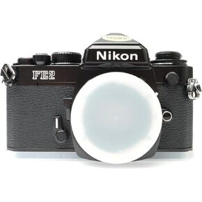 Nikon FE2 film SLR camera with black body; no lens