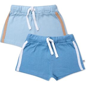 HonestBaby Cargo Shorts 100% Organic Cotton for Infant Baby and Toddler, Boys, Girls, Sunset Blue (2-Pack)