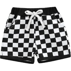Unisex Baby Girls Boys Checkerboard Shorts Elastic Waist Drawstring Casual Short Pants with Pocket