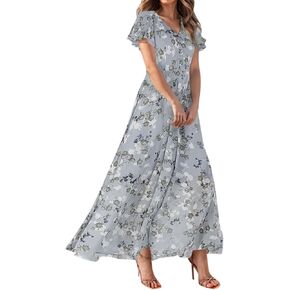 UQRZAU Women's Casual Dresses, Women Sexy New V-Neck Ruffled High Waist Dress, S XL