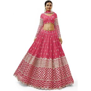 الترتر النسائي Zari المطرز Georgette شبه المقترن بـ Lehenga Choli مع DuPatta