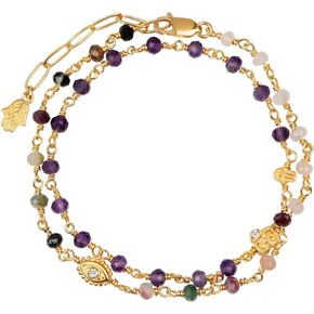KARMA AND LUCK Spirit of Love - Genuine Garnet Stones 925 Sterling Silver- 18K Gold Plated Wrap Bracelet for Women with Gorgeous Heart Charms. Ready to Gift for Her. in Kuwait