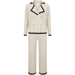 Womens 2 Piece Knit Sweater Outfit Long Sleeve Notch Lapel Sweater Top Wide Leg Lounge Pants Business Cardigan Sets