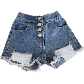 Toddler Girl's Ripped Raw Hem Denim Shorts Baby Girls High Waist Straight Leg Summer Y2K Distressed Jeans Girl Clothes