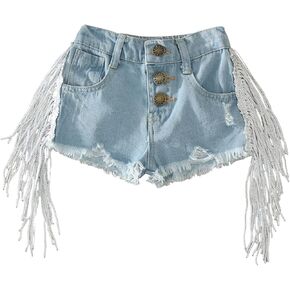 Baby Infant Ripped Trims Denim Shorts for Girls Casual Put On Short Pants Summer Tassel Streetwear Trouser