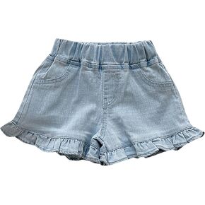 طفل صغير فتيات الأطفال غير الرسميين جينز شورتات مرنة الخصر الكشكشة جينز عالية الخصر in Kuwait