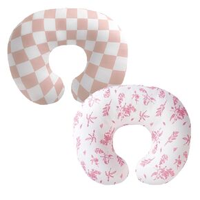 2-Pack Nursing Pillow Covers,Ultra-Soft Stretchy Breastfeeding Pillowcase for Baby Boys Girls, Fits 22.5"x18" Pillows,Removable Feeding Pillow Slipcovers for Newborn(Flower & Pink Checkered)
