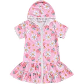 Baby Girls Beach Cover Up Hooded Terry Swimsuit Coverup Toddler Zipper Towel Bathing Suit Bathrobe Pool