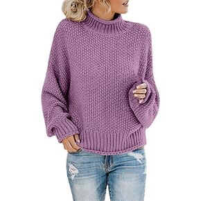 Muyise Womens Winter Fall Color Color Turtleneck High Neck Balloon Long Sleeve Cressy Contensy Sendent
