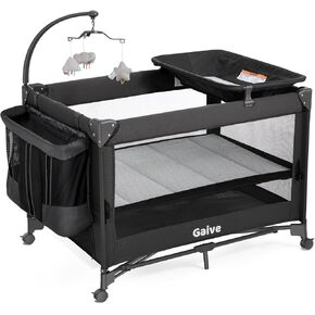 4 in 1 Baby Bassinet, Pack and Play, Bedside Crib Sleeper, Diaper Changer – Includes Comfy Mattress, Rocking Toy for Newborns to Toddlers (Gray)