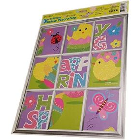 Glitter Window Clings Easter Decoration for Kids, Home or Office Party Decor (Glitter Happy Spring)