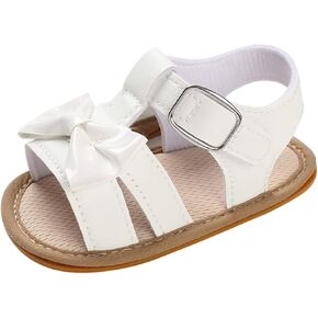 Baby Girls Boys Sandals Infant Summer Beach Shoe Outdoor Casual Cute Bow Slipper Toddler First Walking Flat Shoes (White, 12-18 Months)