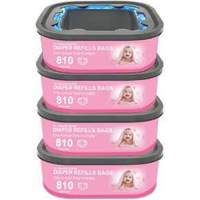 Jumbo Square Refills Disposal Bags Refill Compatible with Genie Diaper Compact, Select Pails(Not Fit Classic Version Pails), Hold Up to 810 Newborn-Sized Diapers Per Refill, 4 Pack