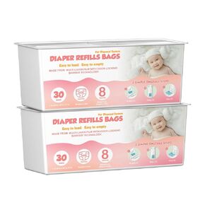 Diaper Pail Easy Roll Refill Bags with 30 Bags Compatible with Genie Easy Roll Signature and Platinum Diaper Pails, 7-Layer Odor-Barrier Technology, Lasts Up to 8 Months, 60 Bags (2 Pack)