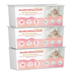 Diaper Bags, Easy Roll Refill, 7-Layer Odor-Barrier, 90 Bags (3 Pack), Compatible with Genie Easy Roll Signature & Platinum Diaper Pails