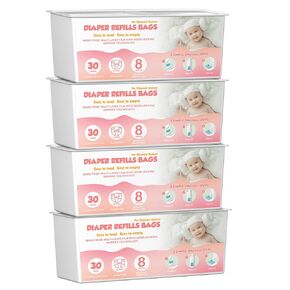Diaper Bags, 120 Bags (4 Pack), Compatible with Genie Easy Roll Signature and Platinum Diaper Pails, 7-Layer Odor-Barrier Technology, Lasts Up to 8 Months