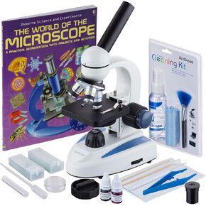 AmScope M158C-SP14-CKI-WM 40X-1000X Student Cordless LED Compound Microscope+ Slide Preparation + Cleaning Kit and Book