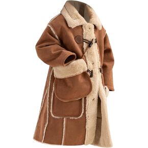 Girl's Faux Suede Lined Shearling Oversized Long Jacket Coat Kids Winter Jacket Girls Coat With Crossbody Bag coat