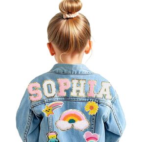 Personalized Kids Denim Jacket with Names, Custom Denim Jacket for Girls, Custom Outerwear Jean, 1-8T Boys Girls Toddlers Clothes, Christmas Birthday Easter School Gifts