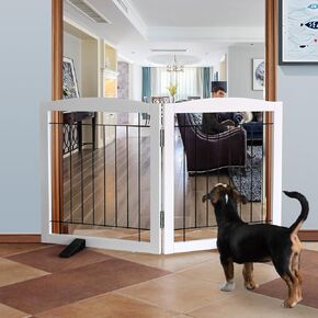 ZJSF Freestanding Dog Fence Indoor, Foldable Dog Gate for Doorways, Stairs or Hallways, Sturdy Wood Extra Wide Pet Gate with Support Feet for The House, White, 24 "Height-3 Panels