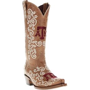 Vaccari Women's Claire Genuine Leather NCAA League & Scroll Embroidery Snip Toe Cowgirl Boots