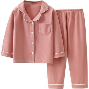 Teen Toddler Cotton 𝐏a𝐣ama Set Girls Boys Long Sleeve 𝐏a𝐣amas 2 Piece Button-Down 𝐏𝐉𝘀 and Ribbed Pants 𝐒lee𝐩wear
