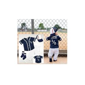 Personalized Half Way to First® Birthday Boy Girl 6 Month Navy Baseball Jersey Outfit 1/2 Halfway Set