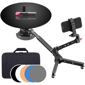 360 Degrees Rotating Turntable with 5 Reflective Background Boards(30cm)/Adjustable Phone/Camera Mount/Suction Cup Base,Portable Shooting Platform for Product Photography & Videos