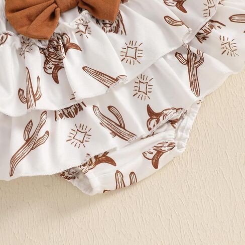 Kayotuas Western Baby Girl Clothes Summer Cowgirl Outfits My First Rodeo Romper Cow Print Bloomer Shorts Headband 3 Piece Set in Saudi Arabia