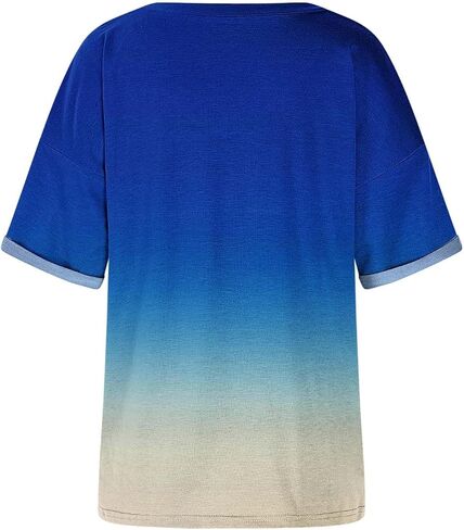 Womens Summer Tops Gradient Short Sleeve Blouses Sexy V Neck T Shirts Beach Vacation Clothes Dressy Casual Tees 2025 in Saudi Arabia