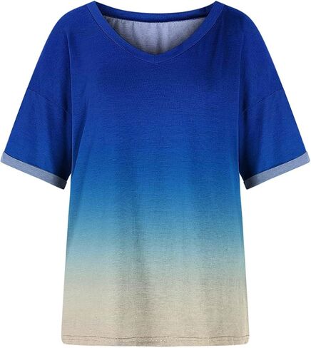 Womens Summer Tops Gradient Short Sleeve Blouses Sexy V Neck T Shirts Beach Vacation Clothes Dressy Casual Tees 2025 in Saudi Arabia