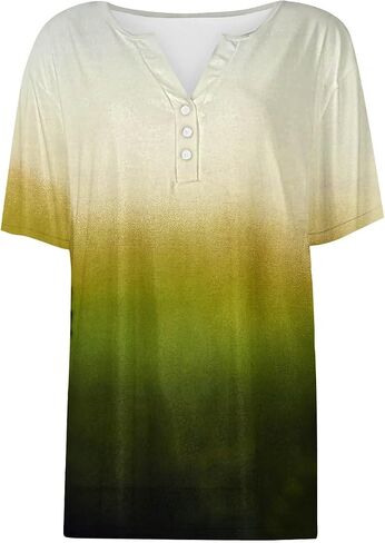 قمم الصيف للنساء 2025 زر V Neck Boho القمصان قصيرة الأكمام in Saudi Arabia