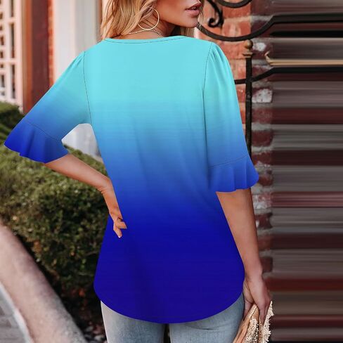 Short Sleeve Shirts for Women Casual Square Neck Fashion Gradient Color T-Shirts Summer Trendy Loose Plus Size Tops in Saudi Arabia