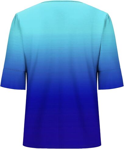 Short Sleeve Shirts for Women Casual Square Neck Fashion Gradient Color T-Shirts Summer Trendy Loose Plus Size Tops in Saudi Arabia