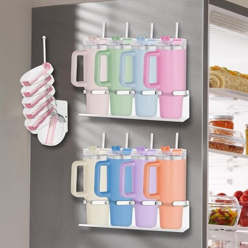 Magnetic Cup Holder Compatible with Stanley 40 and 30 oz Tumblers - Secure Base Design for Fridge, Cabinets and Multi-Surface Storage(White) in Saudi Arabia