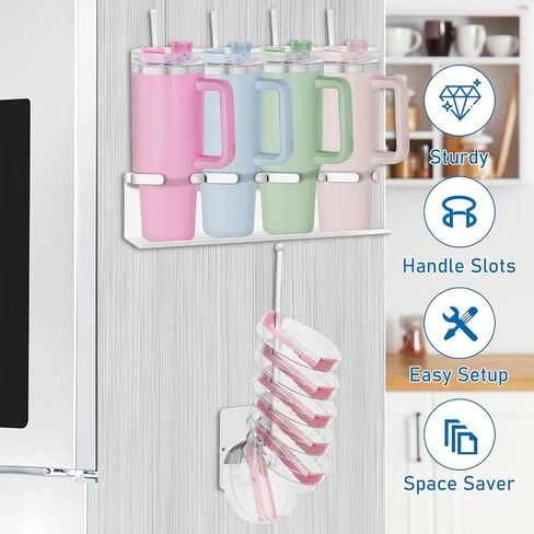 Magnetic Cup Holder Compatible with Stanley 40 and 30 oz Tumblers - Secure Base Design for Fridge, Cabinets and Multi-Surface Storage(White) in Saudi Arabia