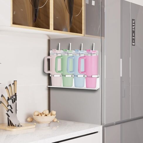 Magnetic Cup Holder Compatible with Stanley 40 and 30 oz Tumblers - Secure Base Design for Fridge, Cabinets and Multi-Surface Storage(White) in Saudi Arabia