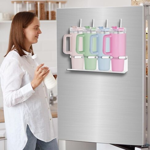 Magnetic Cup Holder Compatible with Stanley 40 and 30 oz Tumblers - Secure Base Design for Fridge, Cabinets and Multi-Surface Storage(White) in Saudi Arabia
